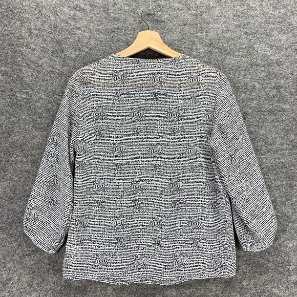 H&M Top Women 4 Black White Blouse Button Up 3/4 Sleeve - Picture 10 of 11
